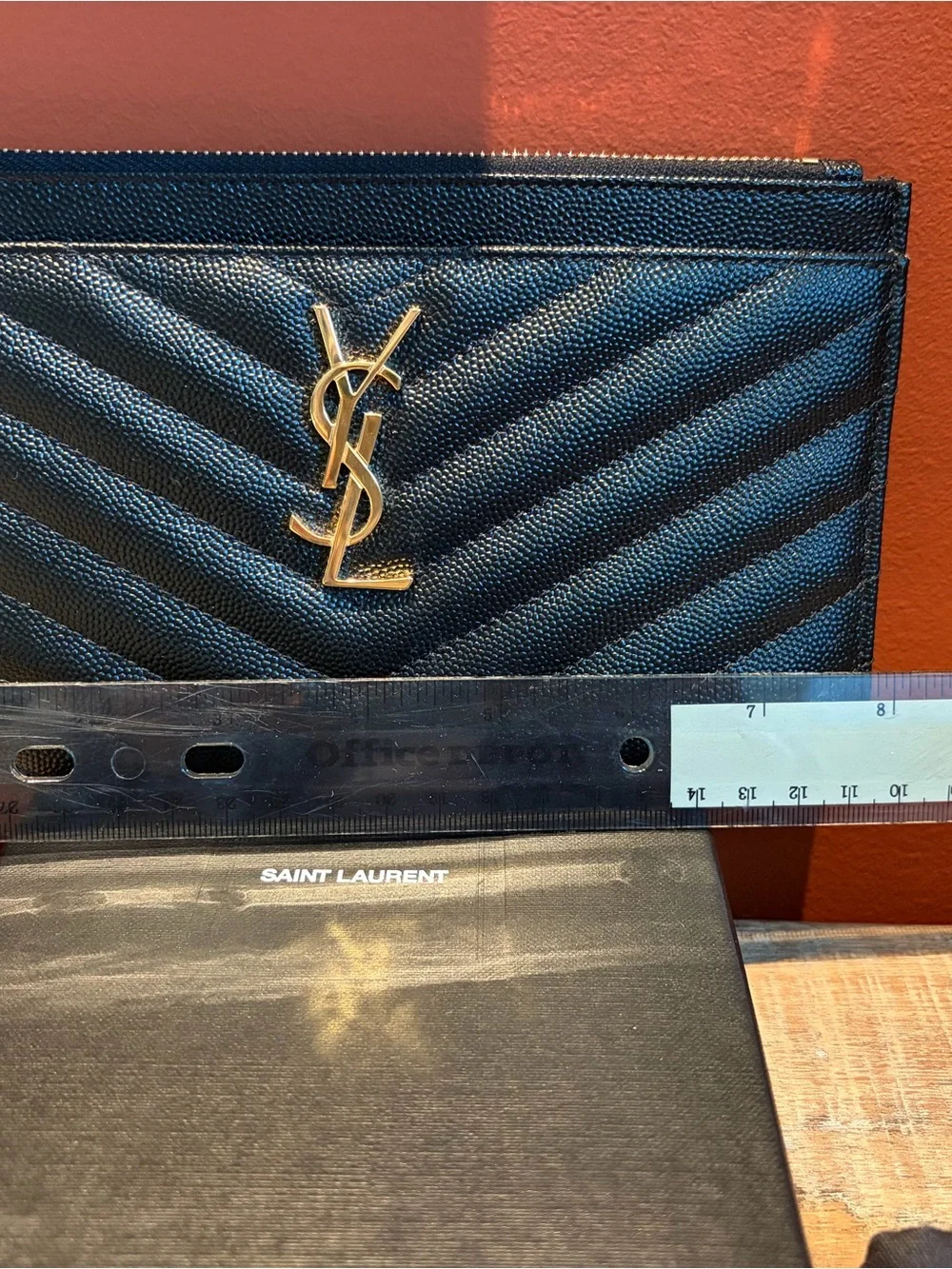Saint Laurent Black Quilted Leather Zip Card Pouch with Gold YSL Emblem